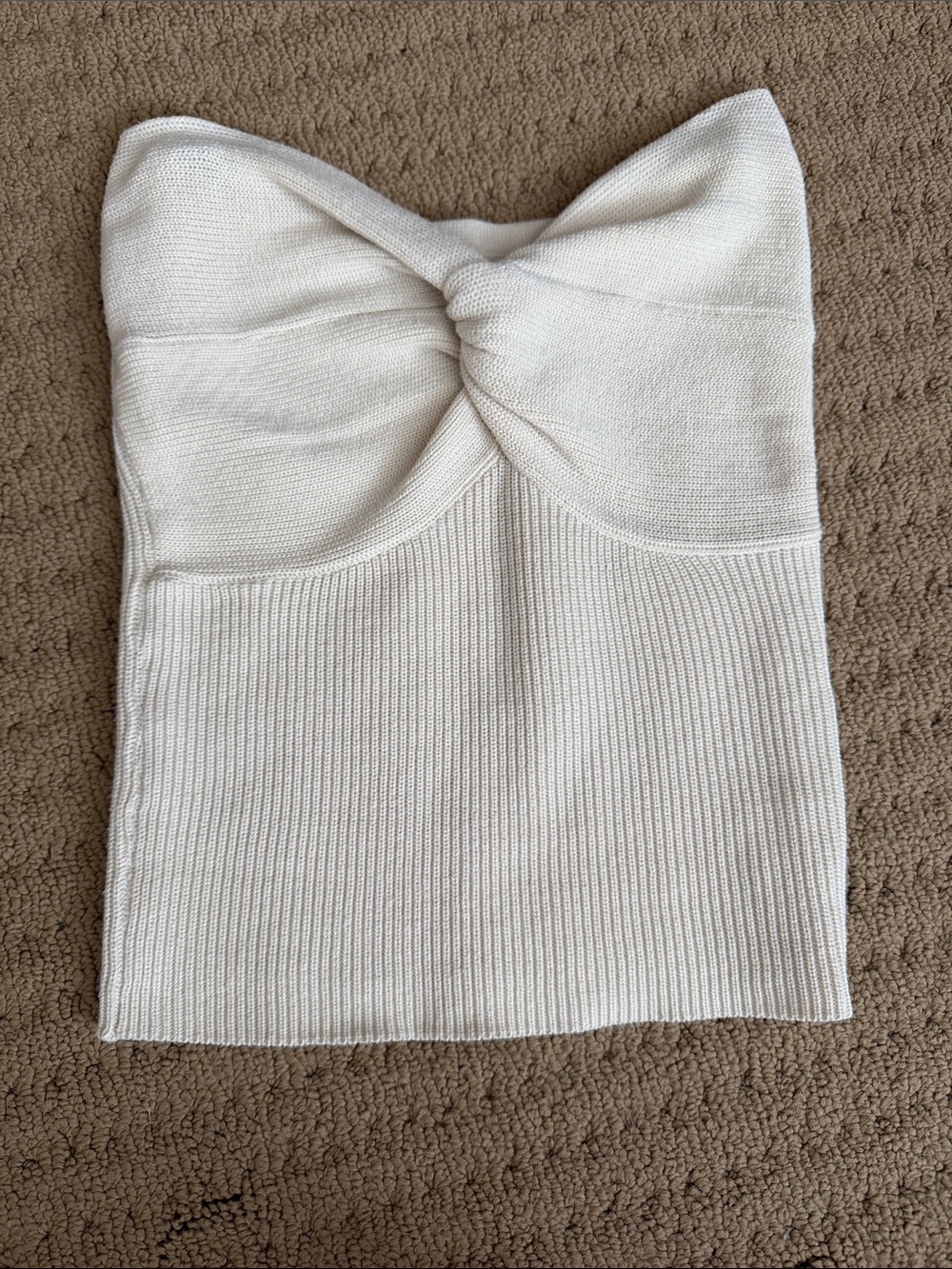 Knotted Strapless Knit Tube Top - Cream